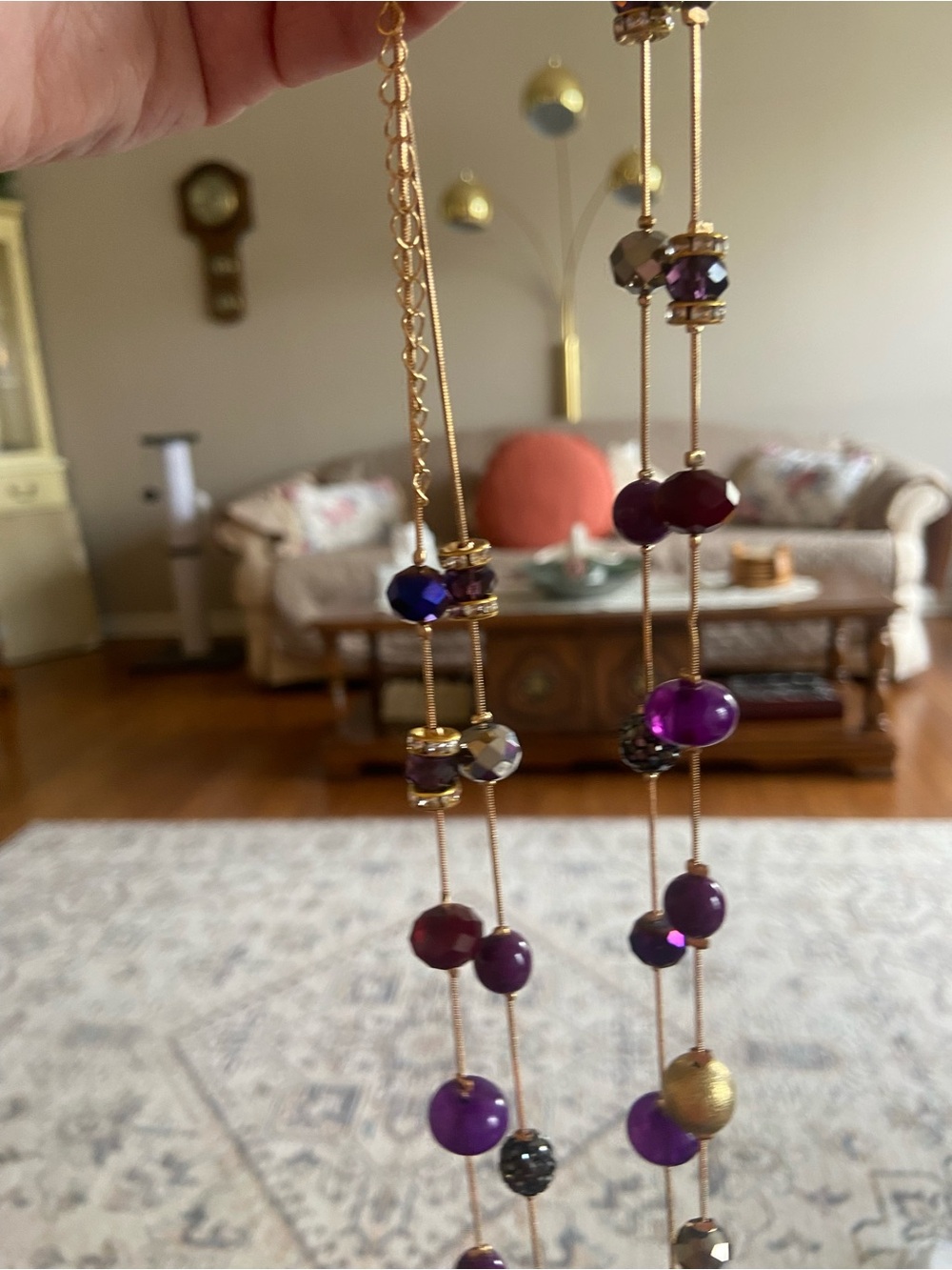 Gold-Tone Necklace with Purple Beads and Faceted Accents by Ashley Cooper. New